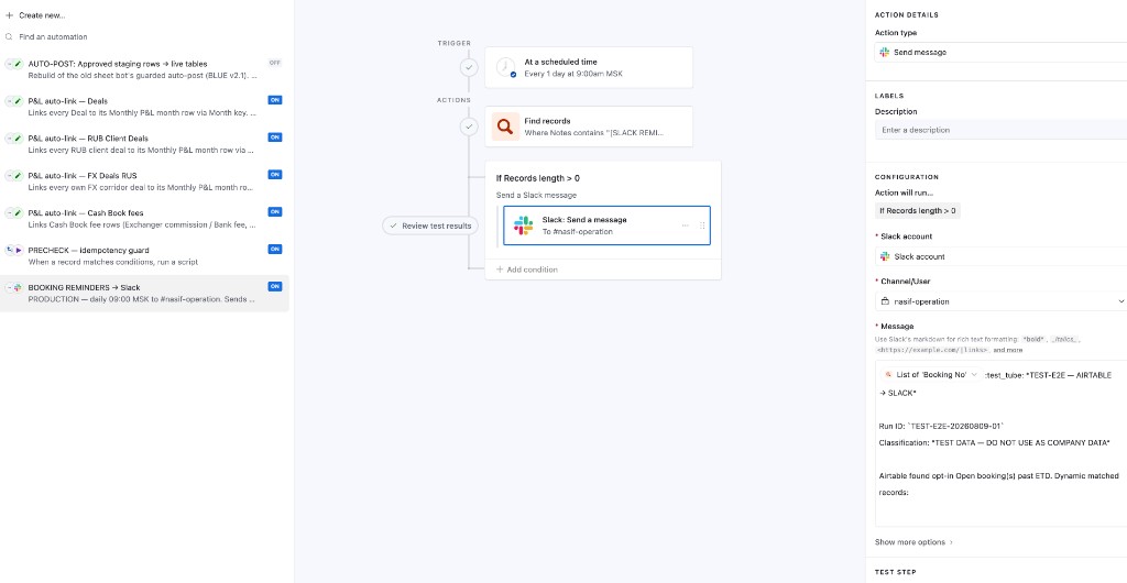 Автоматизации Airtable: проверка перед записью, отчёты и напоминания в Slack